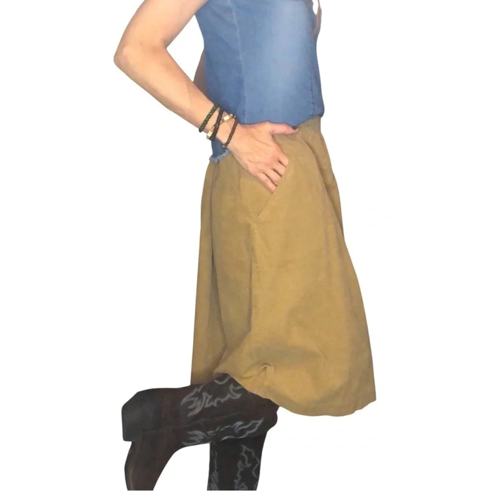 Vintage BFA Corduroy Midi Skirt Sz 18W Cotton Tan Full Pockets Casual Western